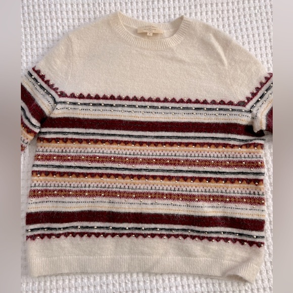 Sezane Vladimir Jumper - white & maroon - size S - Picture 2 of 4